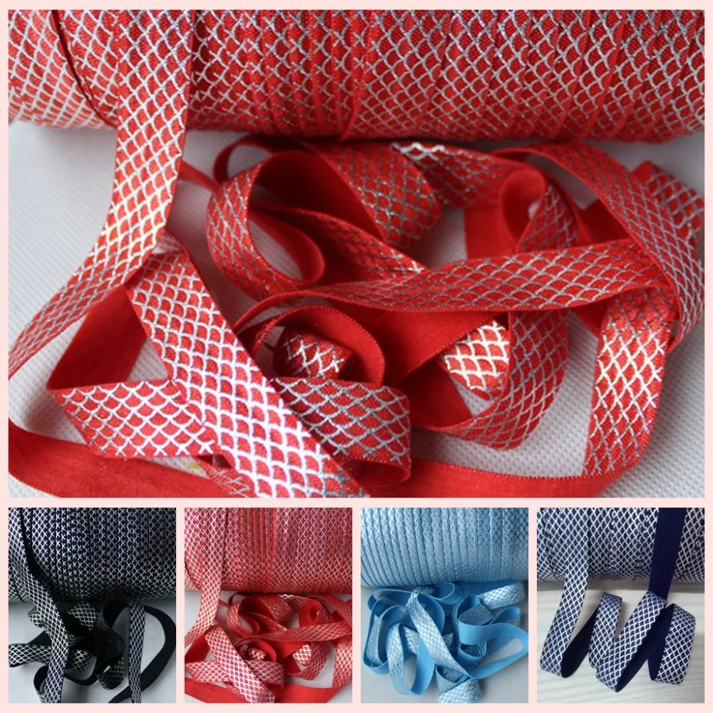 

5/8" silver foil scale fold over elastic, Silver Mermaid Scale FOE 50yards free shipping