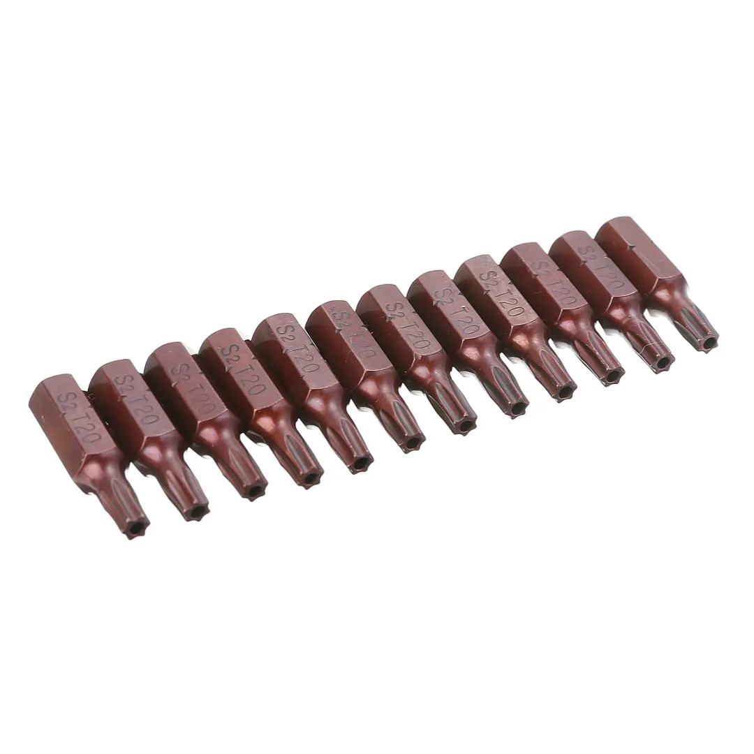 12Pcs 25mm 1/4" Hex Shank Screwdriver Magnetic T20 Torx Security Screwdriver Bits With Hole For Electric Drill Hand Tool