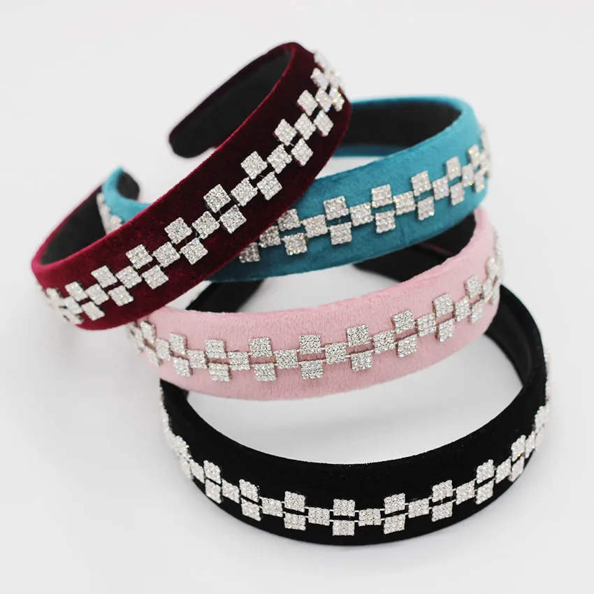 

2019 New Fashion Velvet Square Rhinestone Temperament Personality Casual Headband Women Hair Jewelry Hairbands Headpiece Tiara