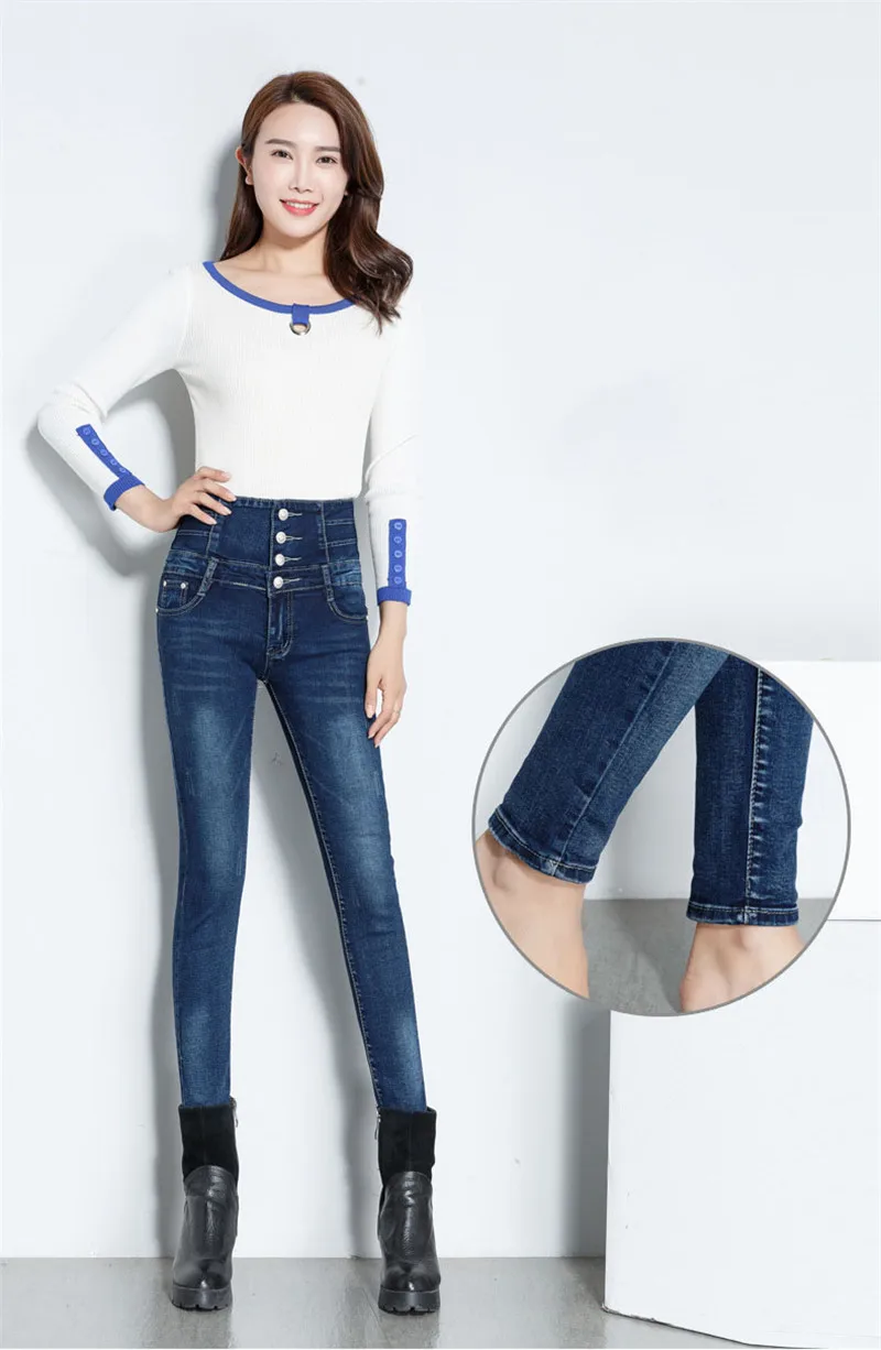 Women Skinny Stretch Denim Pants Female Spring Summer Pencil pants Mom's Plus Size Casual Elastic High Waist jeans mujer