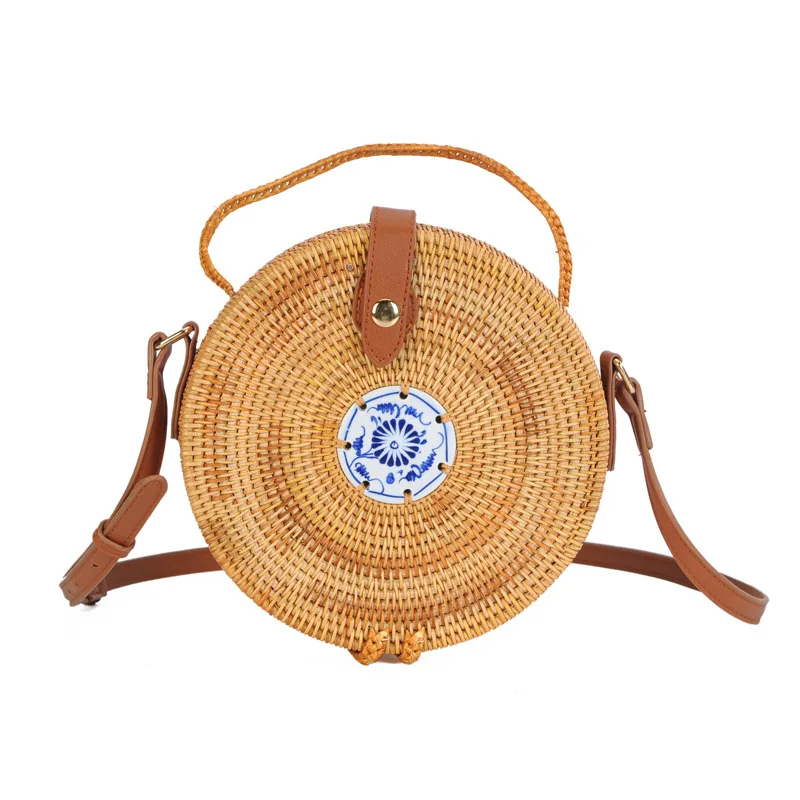 

Hot sale Vietnam INS Rattan round bag Porcelain rattan bag Straight edge porcelain beach bag Small 5.5 cm Messenger bag