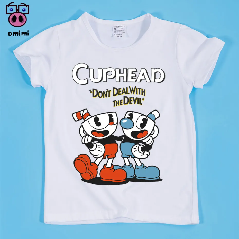 

Cuphead Design Print T-shirt for 2-14 Year Boy and Girl,Summer White Cartoon Kawaii Tops Tee Baby Clothes