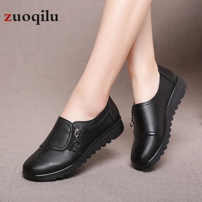 women shoes 2021 women flats shoes pu leather platform flat shoes zipper female casual shoes chaussures femme ballet flats shoes cute	