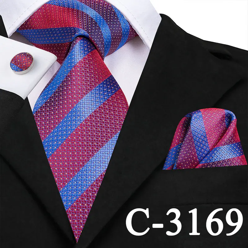 Hi-Tie деловые синие мужские галстуки Набор Шелковый Полосатый галстук Hanky запонки набор 8,5 см Широкий классический деловой Свадебный Карманный квадратный галстук - Цвет: C-3169