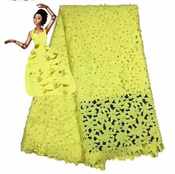 

2018 Applique Nigerian French Tulle Lace Fabric Dribbling Embroidered African Mesh French Lace Fabric With Beads Yellow wedding