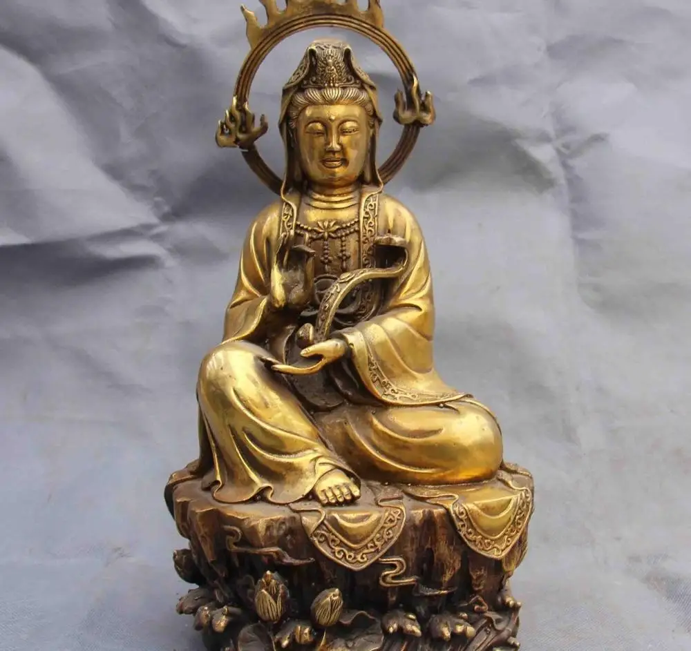 

Copper Bronze lotus flower RuYi Guan Yin Kwan-yin Boddhisattva Goddess Buddha