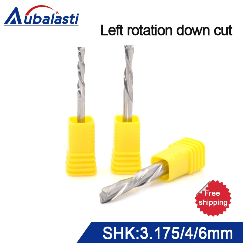 

Aubalasti 3.175 4 6mm Left Spiral milling cutter down cut two double Flutes router bit CNC end mill carbide milling cutter