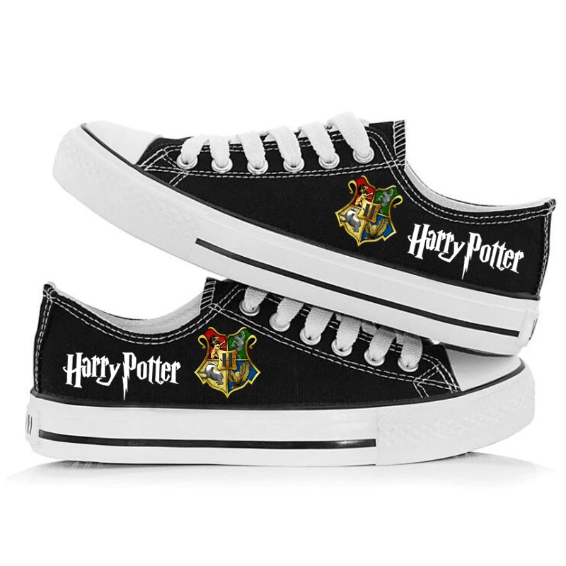 Женская и мужская парусиновая обувь из фильма Гарри Поттера; кроссовки для мальчиков и девочек; Повседневная обувь; спортивная обувь для подростков; Цвет Черный