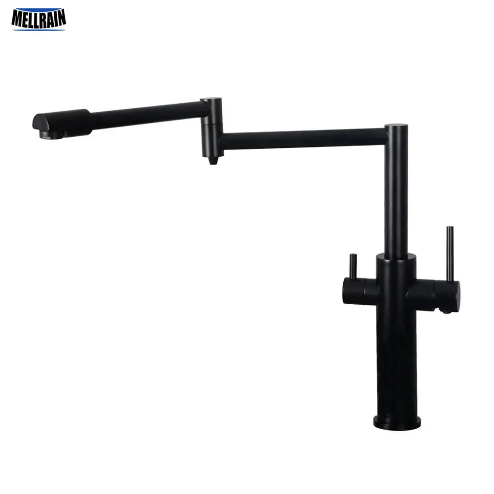 

Mat Black 3 Ways Kitchen Faucet Quality Brass Deck Mounted Kitchen Sink Water Mixer Brushed Nickel Drink Water Tap