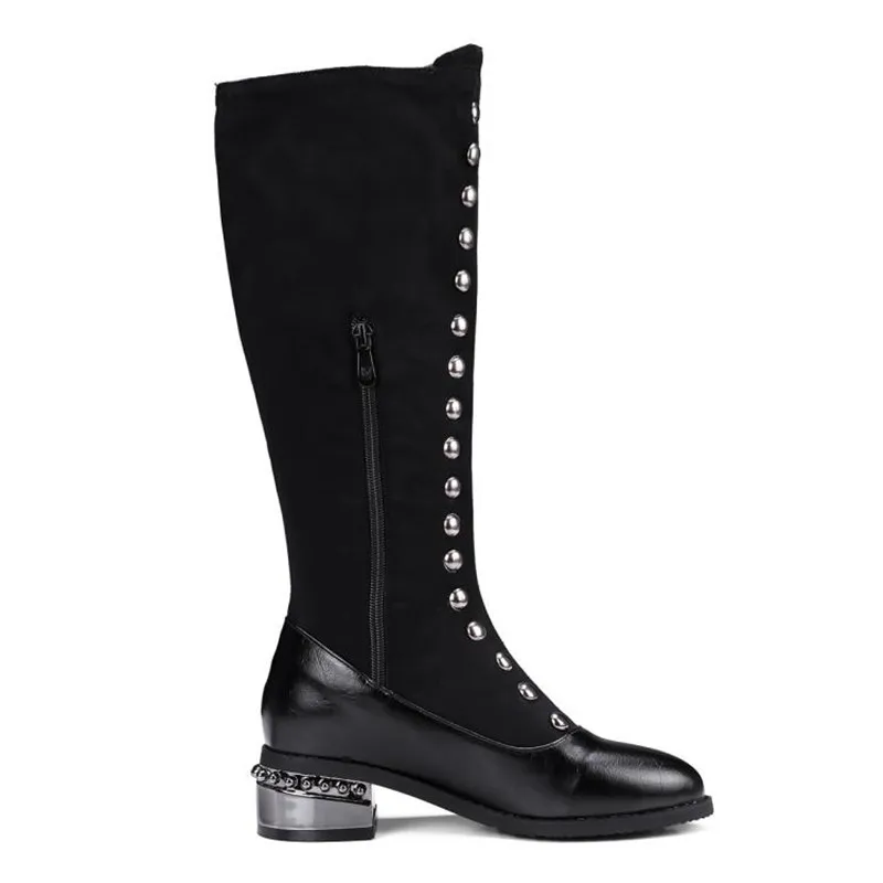New Knee High Ridding Boots For Women Fashion Round Toe Side Zipper Flat Women High Boots Lady Casual Vintage Winter Boots Black (6)