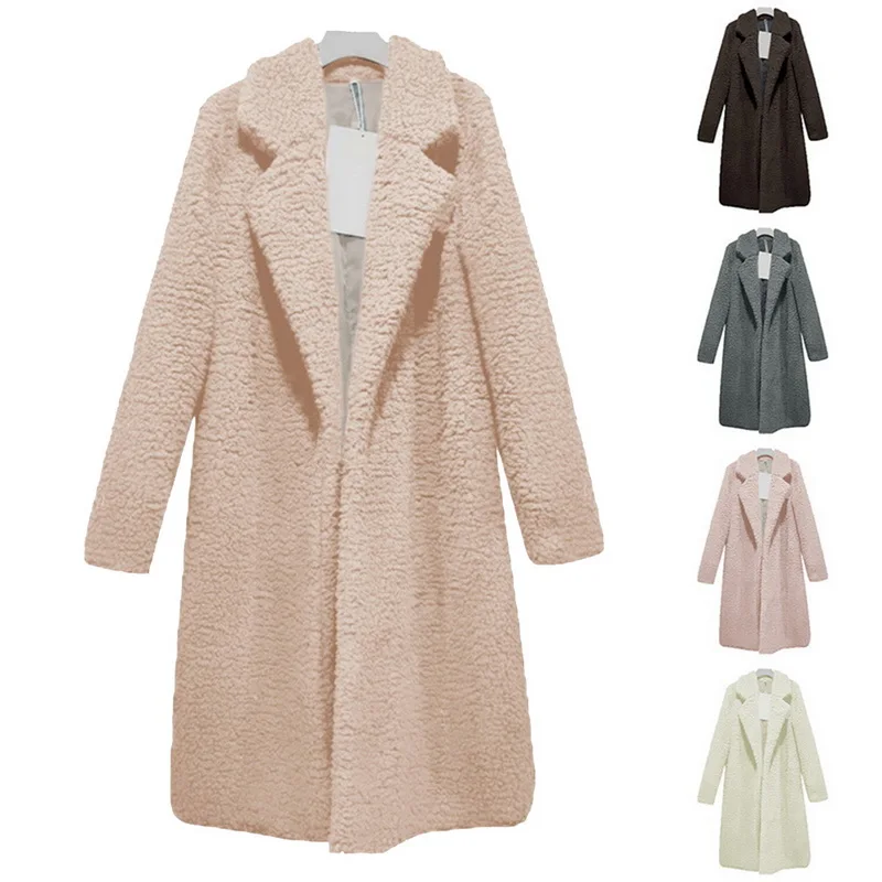 CYSINCOS зимнее пальто для женщин модное пальто с v-образным вырезом Женская однотонная плюшевая длинная куртка повседневная Уличная Женская куртка
