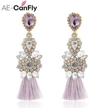 AE-CANFLY Full Rhinestone Long Thread Tassel Earrings Temperament oorbellen Big Statement Earring Fashion Jewelry EX551