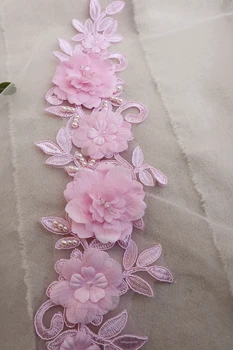 

10 pieces pink blue off white champagne lace appliques with 3D florals, 3D flowers beaded lace appliques for sewing accessories