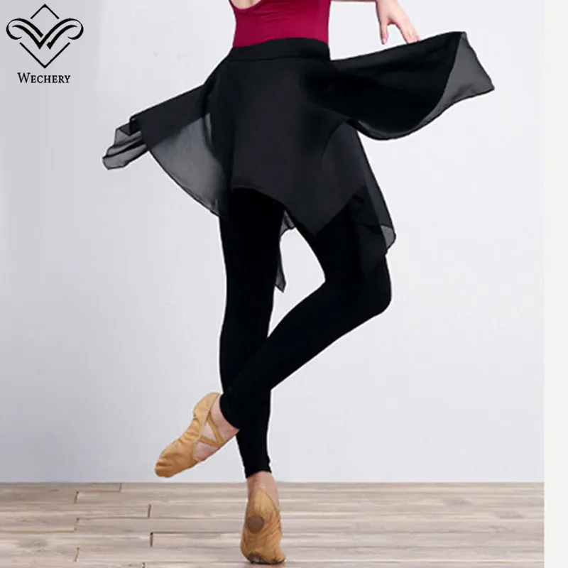 

Wechery Chiffon Skirt with Pants Black Flexible Cotton Long Pants Women's Leggings for Ballet Dancing Yoga Practice