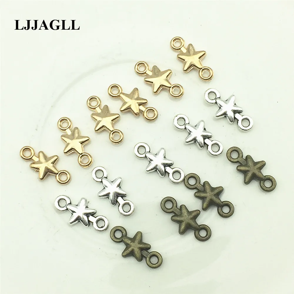 

LJJAGLL Zinc Alloy Wholesale 30PCS 8*15mm Tow Colors Stars Charm Pentagram Jewelry Connectors Components Diy Making ALJQ009