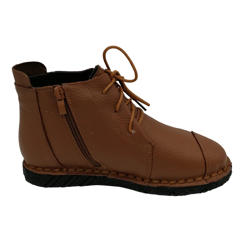 Chaud De Bottes Chaussons Plat Noir Timetang En Femmes Vintage Véritable Style Cheville Cuir rouge Chaussures Peluche Hiver marron 66Pq8SY