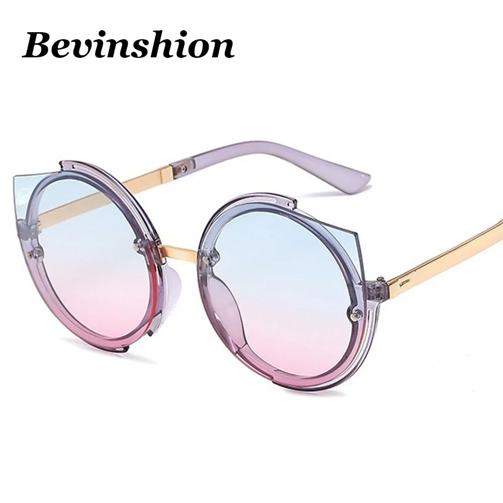 Fashion Ocean Color Lens Round Sunglasses Cat Ears Frame Cateye Sun