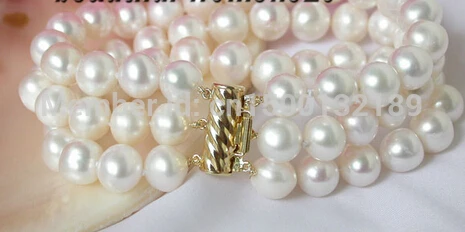 

xd j0027 beautiful AAA 3strands 9-10mm white pearl bracelet bangle (A0502)