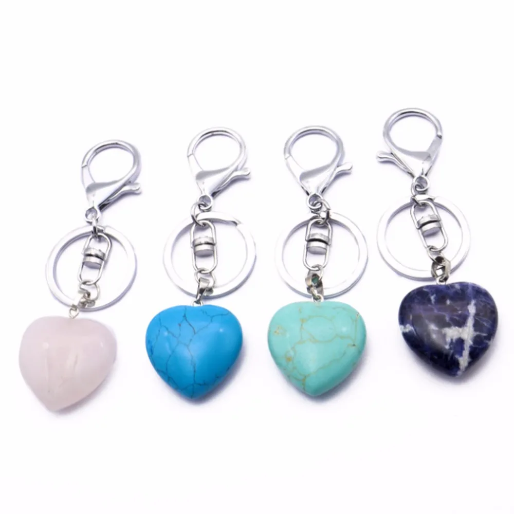 

Handbag Purse Holder Heart Natural Stone Keychains Amethysts Lapis Lazuli Crystal Opal Quartz Stone Car Clasps Chains Key Rings