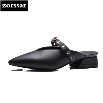 

{Zorssar} 2018 New Genuine Leather Casual womens slippers flat woman sandals Summer Female Footwear Slides women mules shoes