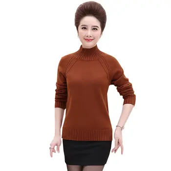

2018 Spring Autumn Women Middle-aged Mother clothing elderly Sweater Turtleneck Thick Knit Female Leisure Pullover WZ470