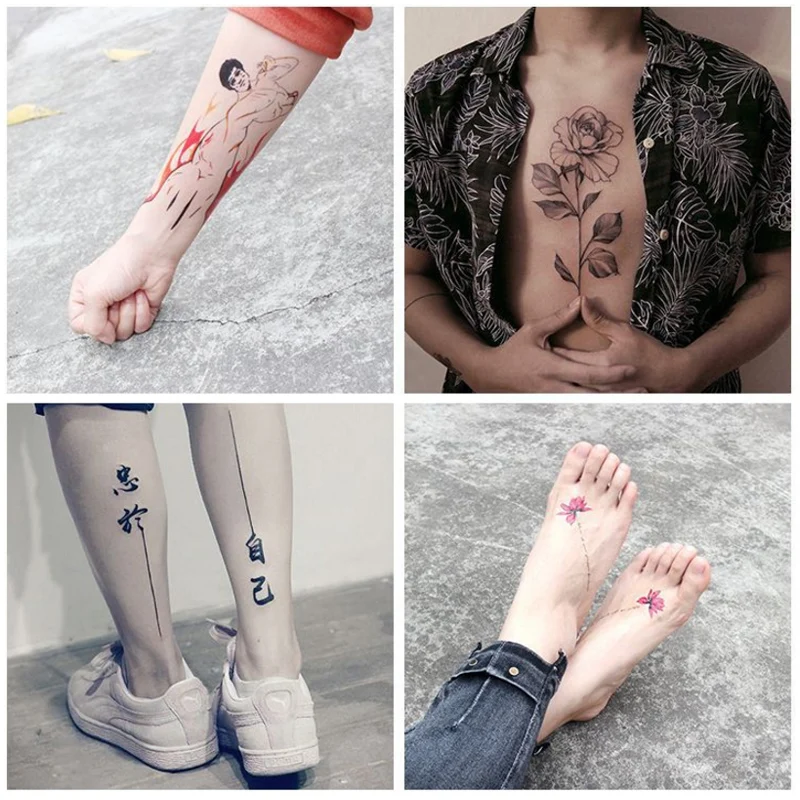 Мода красочные цветы татуировки женщин водонепроницаемый Временная черная наклейка тату боди-арт