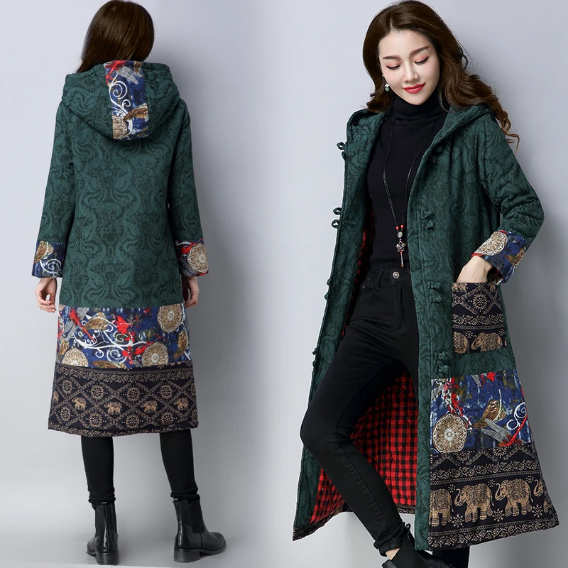 Winter Woman Coats 2018 New Chinese Style Hooded Printing Full Sleeve Loose Women Winter Coats And Jackets Oversize Winter Woman Coats 2018 New Chinese Style Hooded Printing Full Sleeve Loose Women Winter Coats And Jackets Oversize