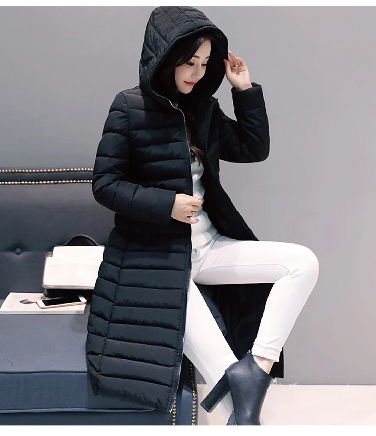 Мягкий теплый пуховик для женщин s Зимняя длинная стеганая черная куртка с капюшоном парки для женщин