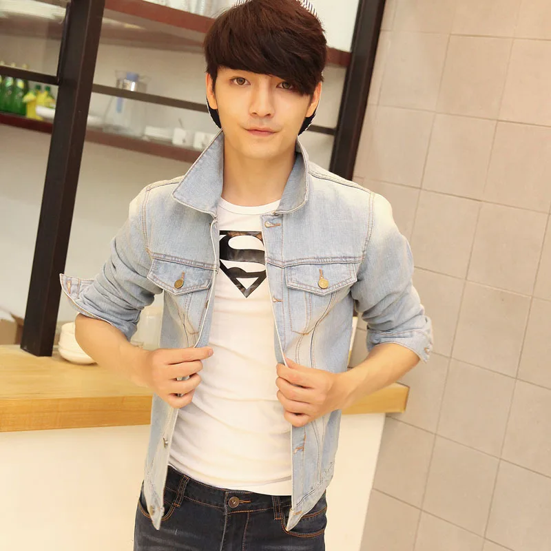 male denim jacket light blue jeans jacket for men retro jaqueta jeans masculino 2018 autumn winter clothes men Slim denim coat,in Jackets from Men\u0027s