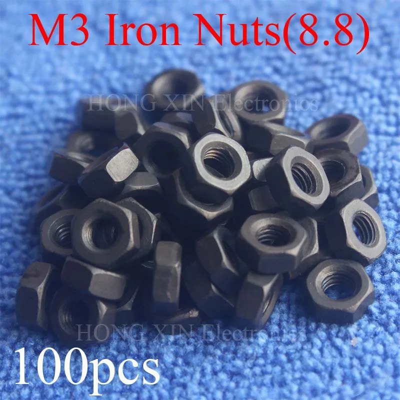 100pcs 8.8high Strength Iron Hex Nuts Hex Nut Surface M3 Black Hex Nut