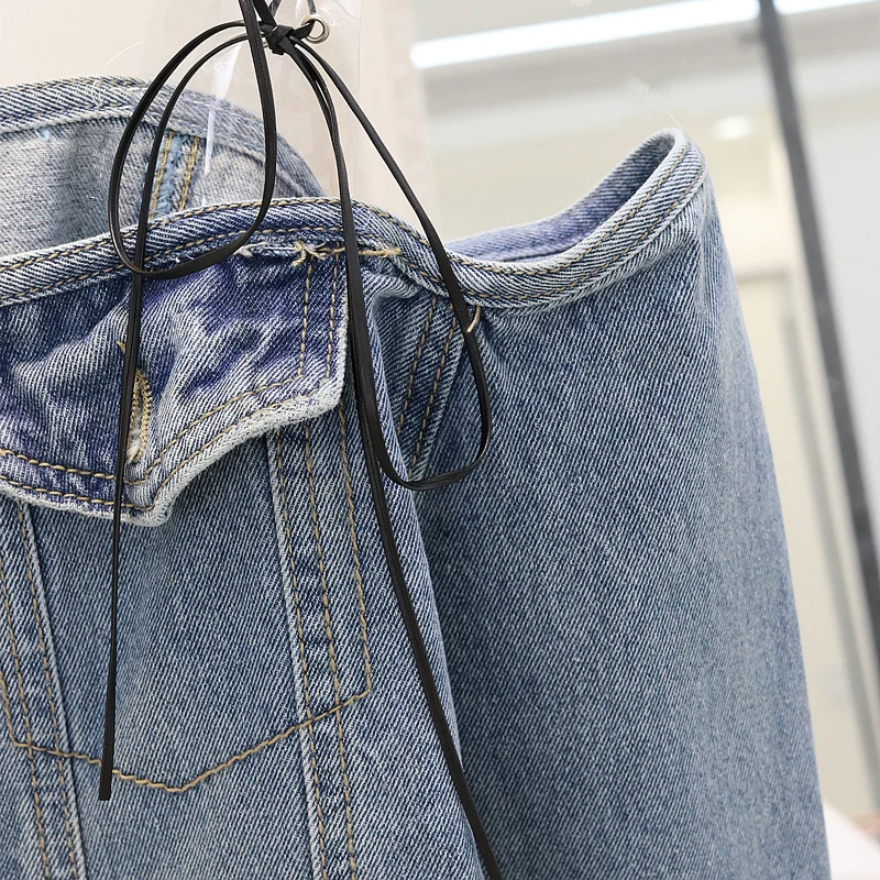 Женская джинсовая куртка с вырезом лодочкой повседневная Осенняя Базовая