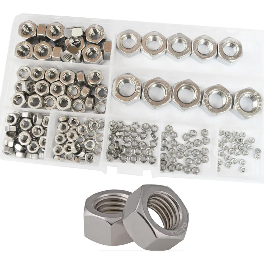 Hex Nuts Metric Coarse Thread nut Assortment Kit 304 Stainless Steel 210Pcs,M2 M2.5 M3 M4 M5 M6 M8 M10 M12 Hex Nuts Metric Coarse Thread nut Assortment Kit 304 Stainless Steel 210Pcs,M2 M2.5 M3 M4 M5 M6 M8 M10 M12