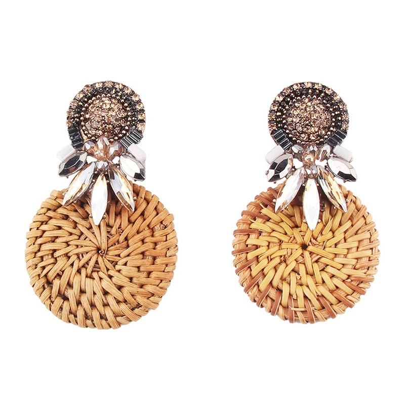 

Crystal Flower Drop Earrings Women Boho Ethnic Bamboo Statement Earrings Handmade Rattan Knit Jewelry Accessory Wedding #20