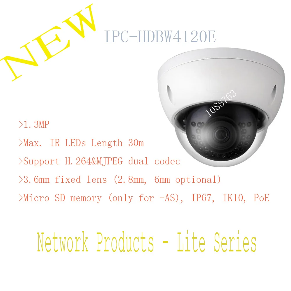 Free Shipping DAHUA 1 3MP HD Network Vandalproof IR Mini Dome Camera with Fixed Lens IP67