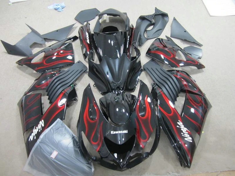 

Injection mold fairing body kit For Kawasaki ZX14R 06 07 08 09 2006-2009 red flames black ZX14R fairings set OP29