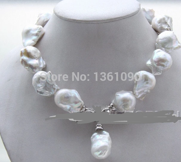 

00610 Amzing!! Natural 28mm Baroque white Reorn keshi pearls necklace pendant