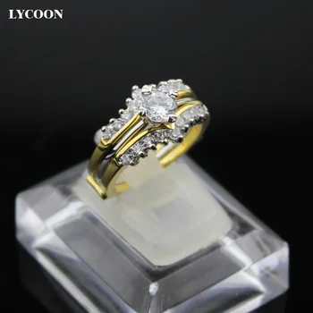 

LYCOON 2016 fashion wedding ring gold-color big crystal rings for women luxury party rings prong setting Cubic Zirconia
