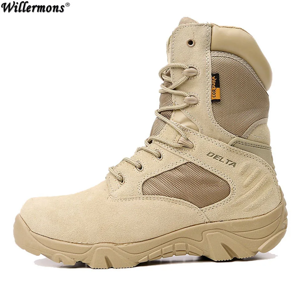 Зимние армейские мужские ботинки до середины икры в военном стиле; мужские зимние ботинки; botas hombre Zapats - Цвет: Sand