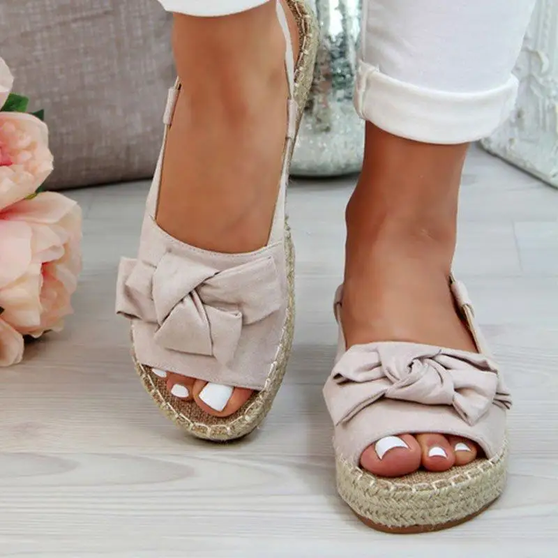 Woman Bowknot Elegant Platform Sandals Slip On Slingback Flat Stylish Sandals Open Toe Thick Heel Shoes Women Summer Sandals