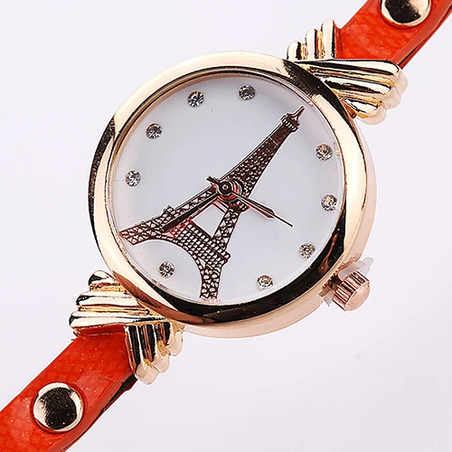 New! Women's Eiffel Tower Printed Multi layer Alloy Faux Leather Strap