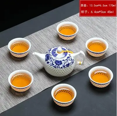 Синий белый изысканный керамический чайник чайники фарфорная чашка для чая Китайский кунг-фу чайный сервиз, кружка для вина - Цвет: 1 Pot 6 Cups E