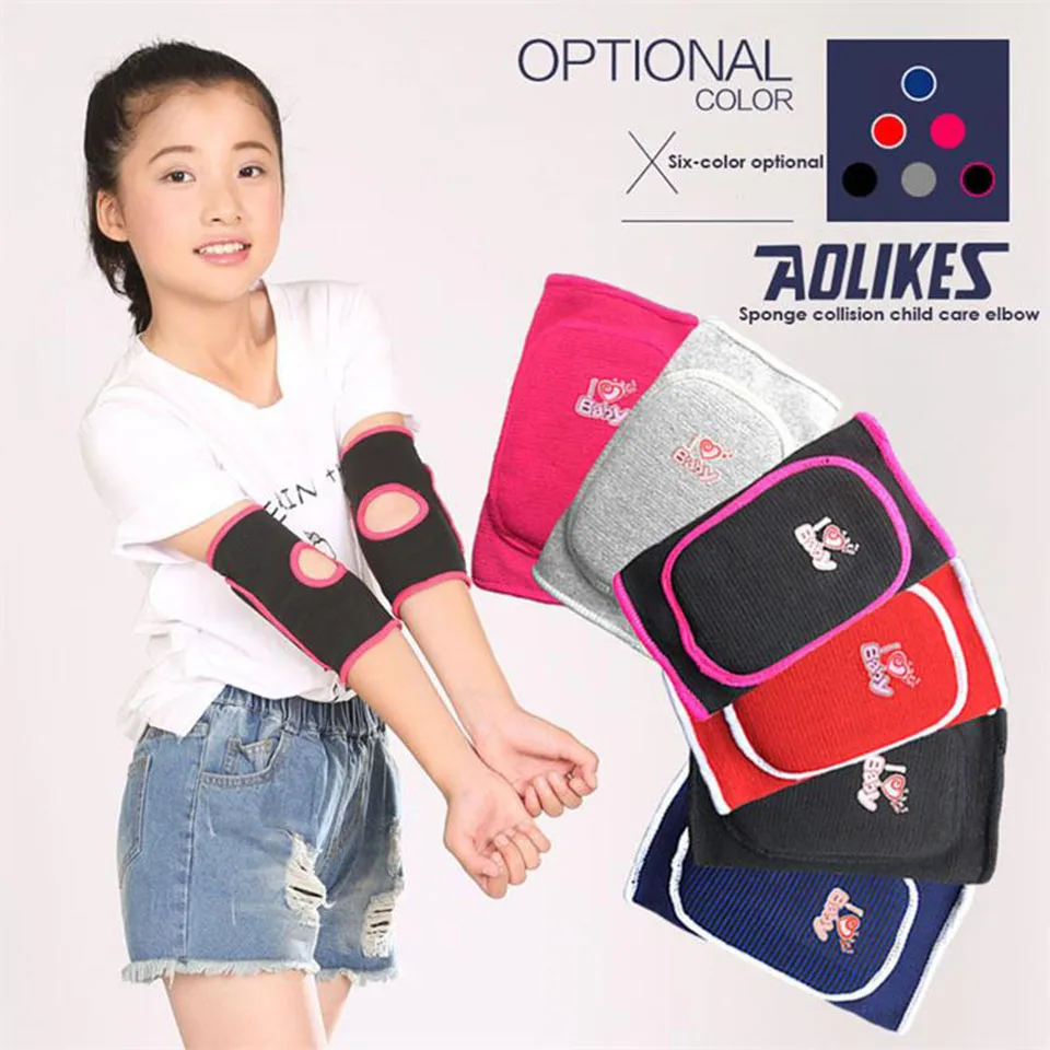 

AOLIKES 1 Pair Sports Protect Kits Warm Colors Children Sponge Elbow Brace Kids Adjustable Padded Elbow Support Brace Pads