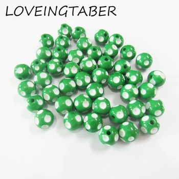 

(Choose Size First) 12mm/14mm/16mm Green Polka Dot Beads