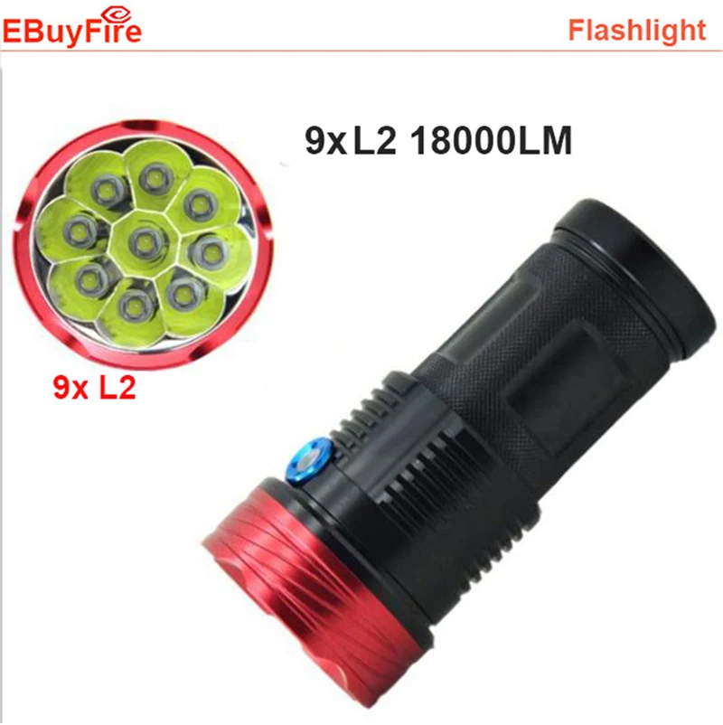 

New 9L2 U2 Led Flashlight 18650 18000Lumen 9x XML L2 9T6 LED Flashlight Torch Hunting Work Lamp