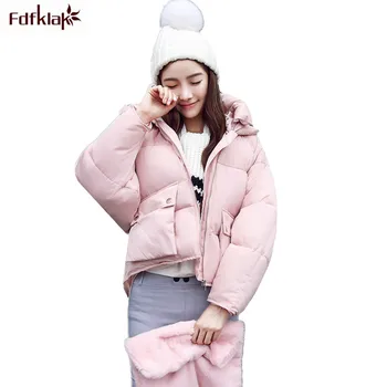 

Fdfklak Winter Women Jackets Short Cute Cotton Padded Pink Coats Causual Warm Hoodies Loose Padded Parkas Casaco Feminino 2017