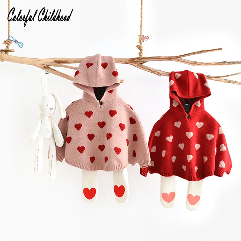 

2018 New Baby Sweater Coat Adorable Love Heart Knitted Hooded Coat &tops Toddler Kid Autumn Fashion Match Wear Coat Baby Sweater