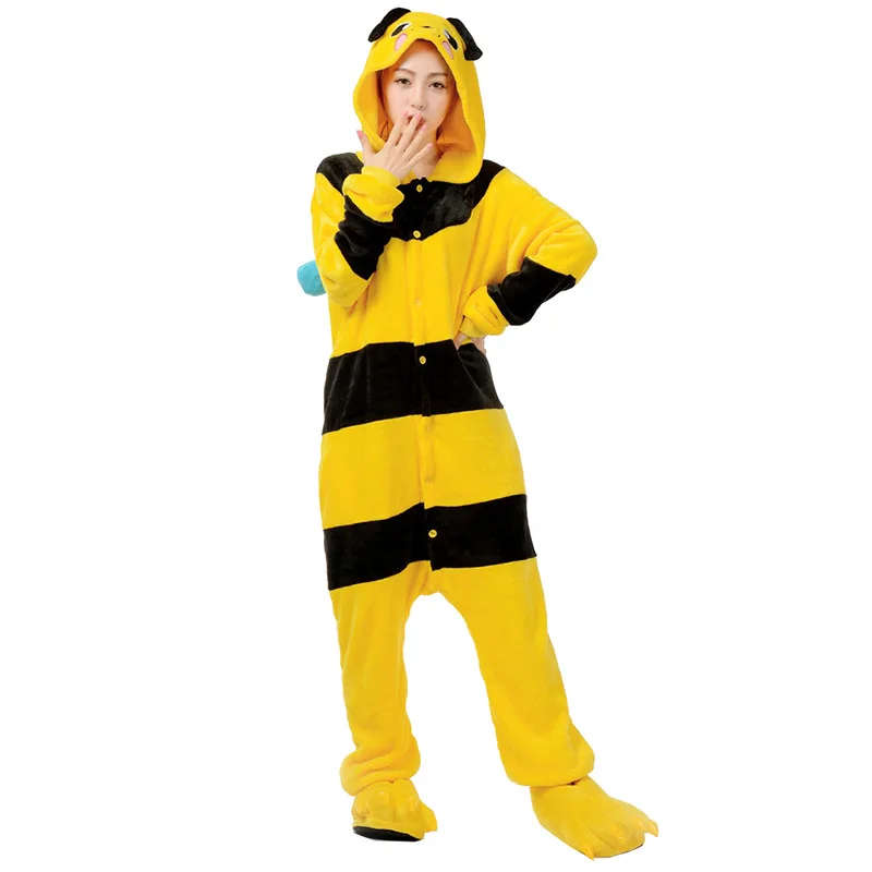 Кигуруми желтая пчела пижамы животных вечерние фланелевый костюм для косплея комбинезоны игры мультфильм животных пижамы