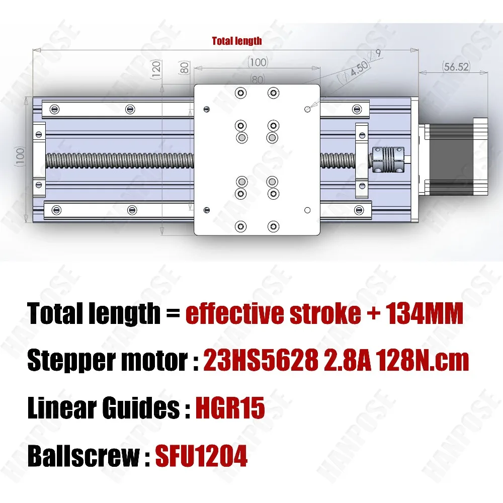 HPV6 Линейный модуль шариковый винт sfu1204 с линейными направляющими HGR20 HIWIN того же размера с NEMA23 2.8A 56 мм шаговый двигатель