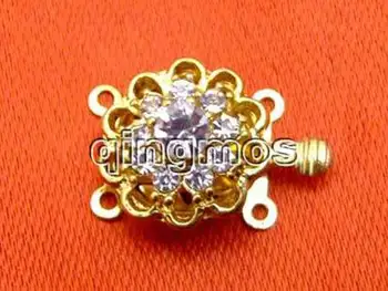 

SALE 1 pcs 15mm Gold Plated Round Flower 1 strings Clasp with crystal-gp92 Wholesale/retail Free shipping