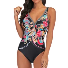 Сексуальный цельный Цветочный монокини с принтом купальник женский летний пляжный купальный костюм с v-образным вырезом